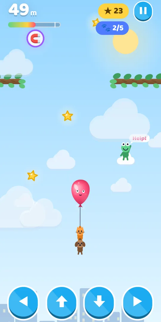 Balloon with rescued cat and dog in the garden world