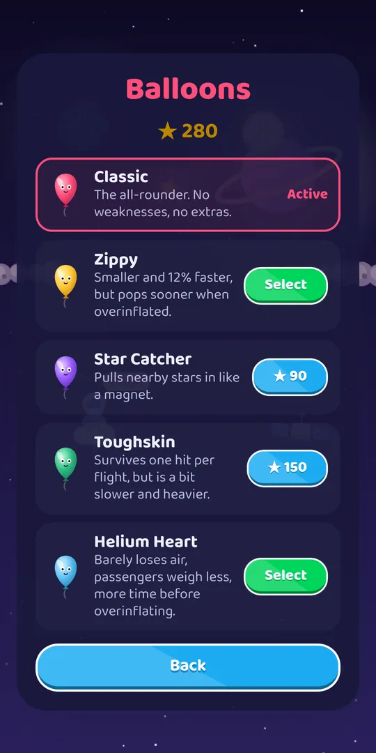 Balloon shop with unlockable balloons
